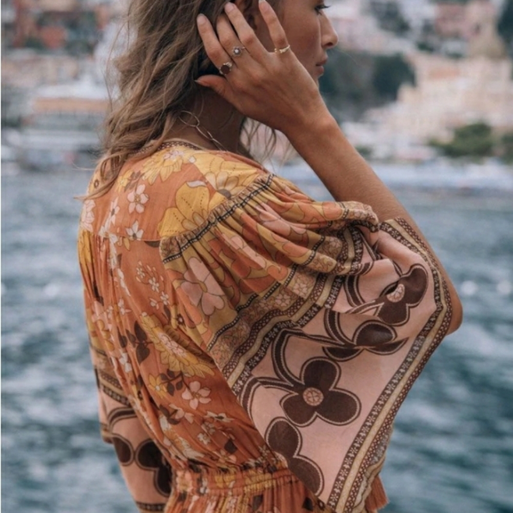 Spell & The Gypsy Buttercup Sunrise Maxi Dress L Floral Bell Sleeve Button Down - Picture 3 of 11